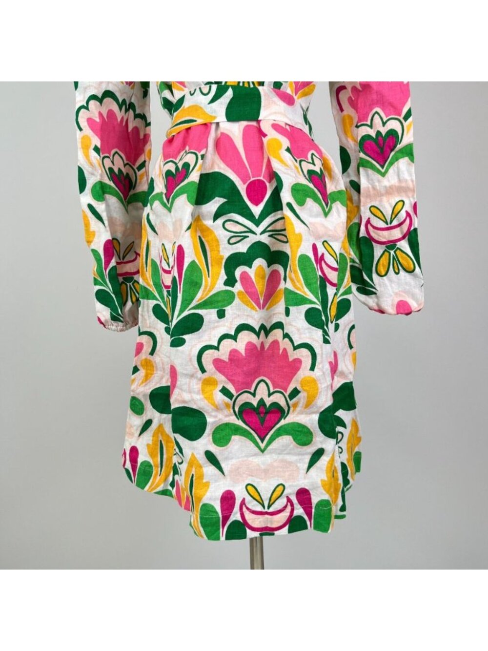NWOT Boden Green Pink Cleo Linen Tie Waist Dress Multicolor V-Neck Size 8L - Picture 6 of 13